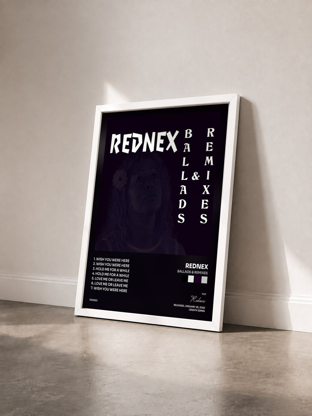 #blanc Tableau de l'album Ballads & Remixes de Rednex vu de trois quarts, cadre blanc