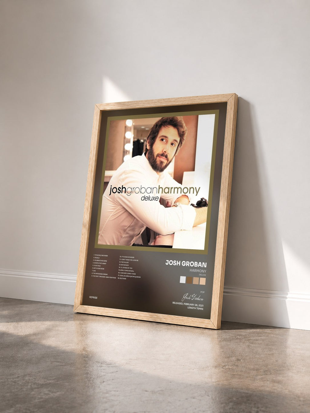 #bois Tableau de l'album Harmony (Deluxe) de Josh Groban vu de trois quarts, cadre en bois brut