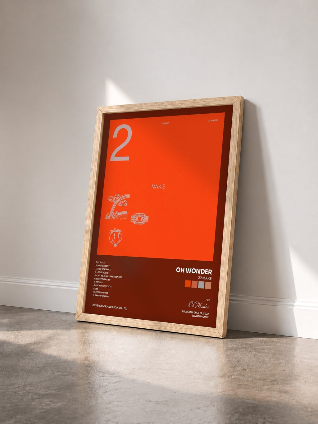 #bois Tableau de l'album 22 Make de Oh Wonder vu de trois quarts, cadre en bois brut