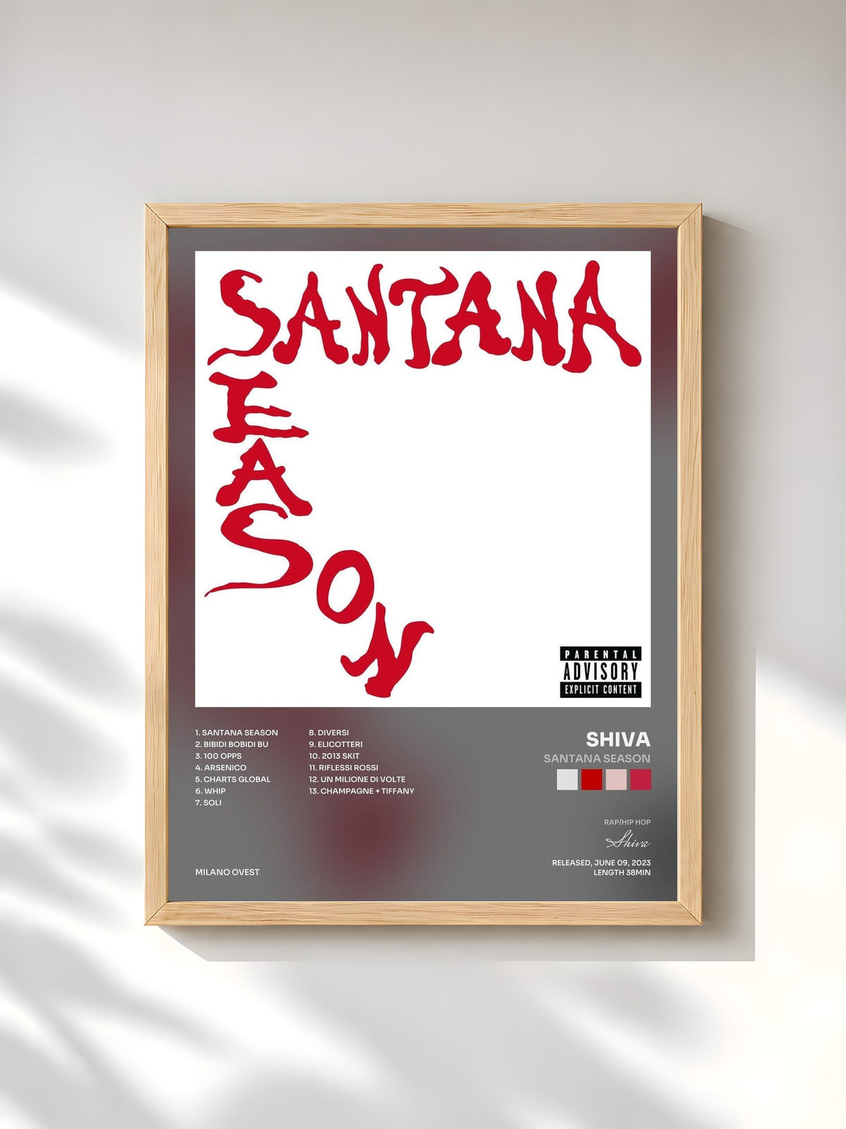 #bois Tableau de l'album Santana Season de Shiva, cadre en bois brut, imprimé et encadré en France