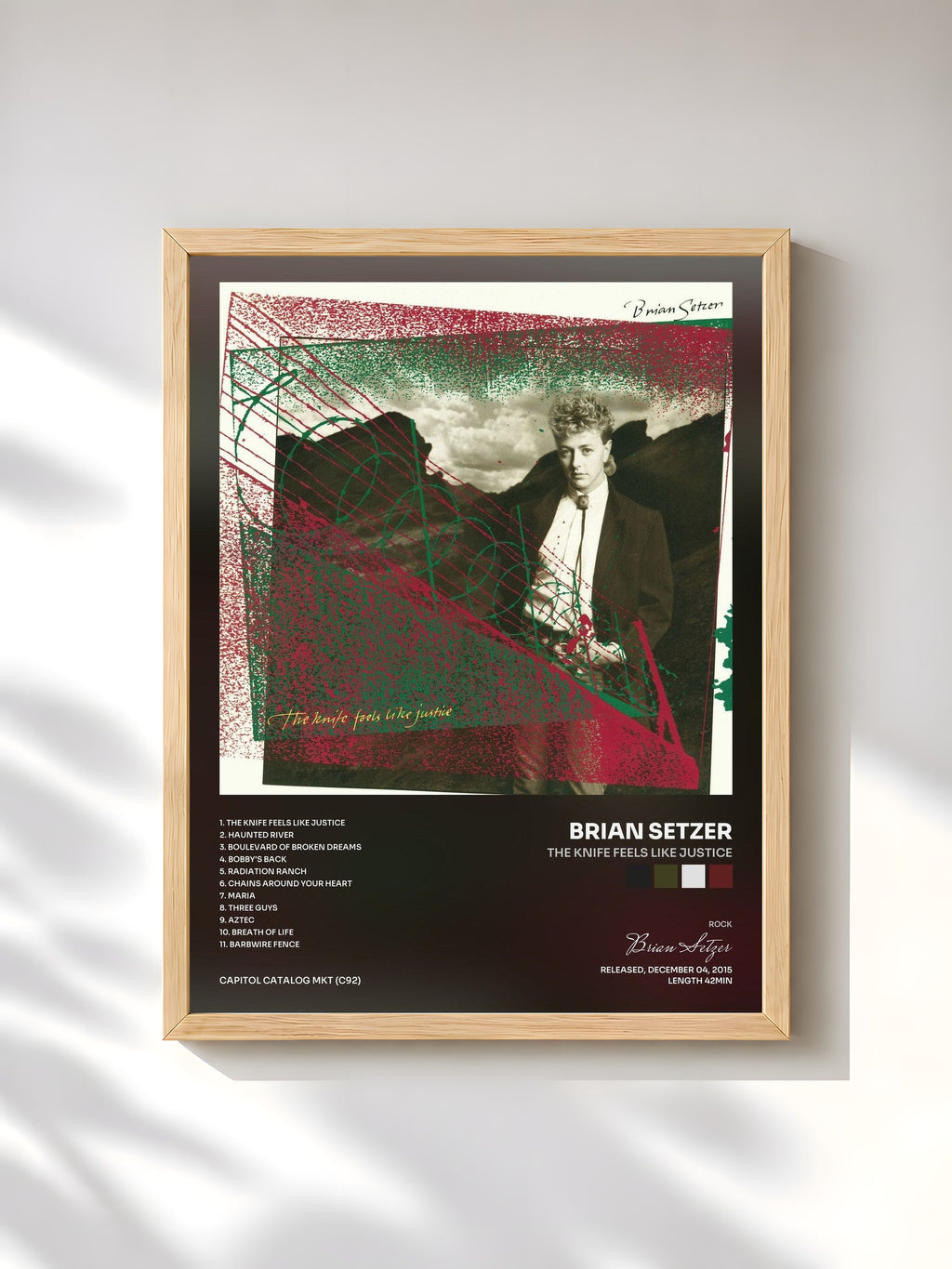 #bois Tableau de l'album The Knife Feels Like Justice de Brian Setzer, cadre en bois brut, imprimé et encadré en France