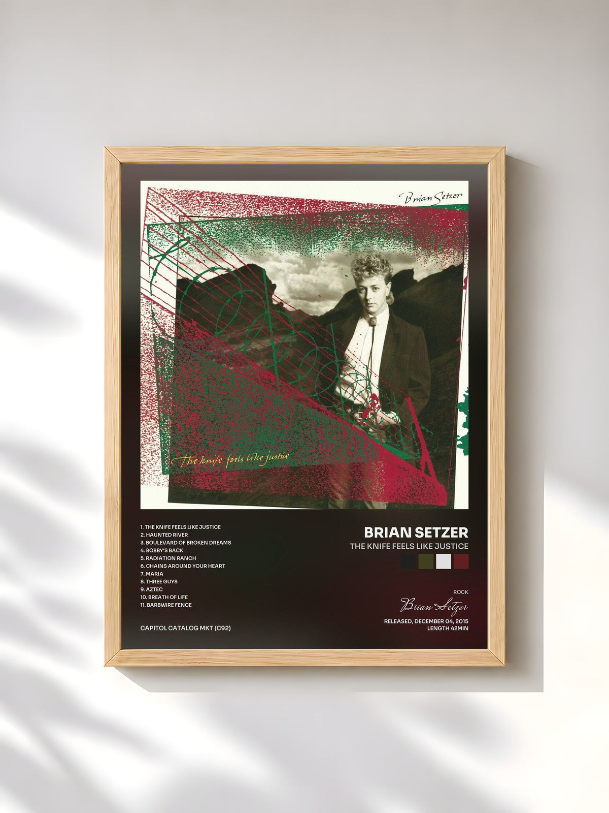#bois Tableau de l'album The Knife Feels Like Justice de Brian Setzer, cadre en bois brut, imprimé et encadré en France