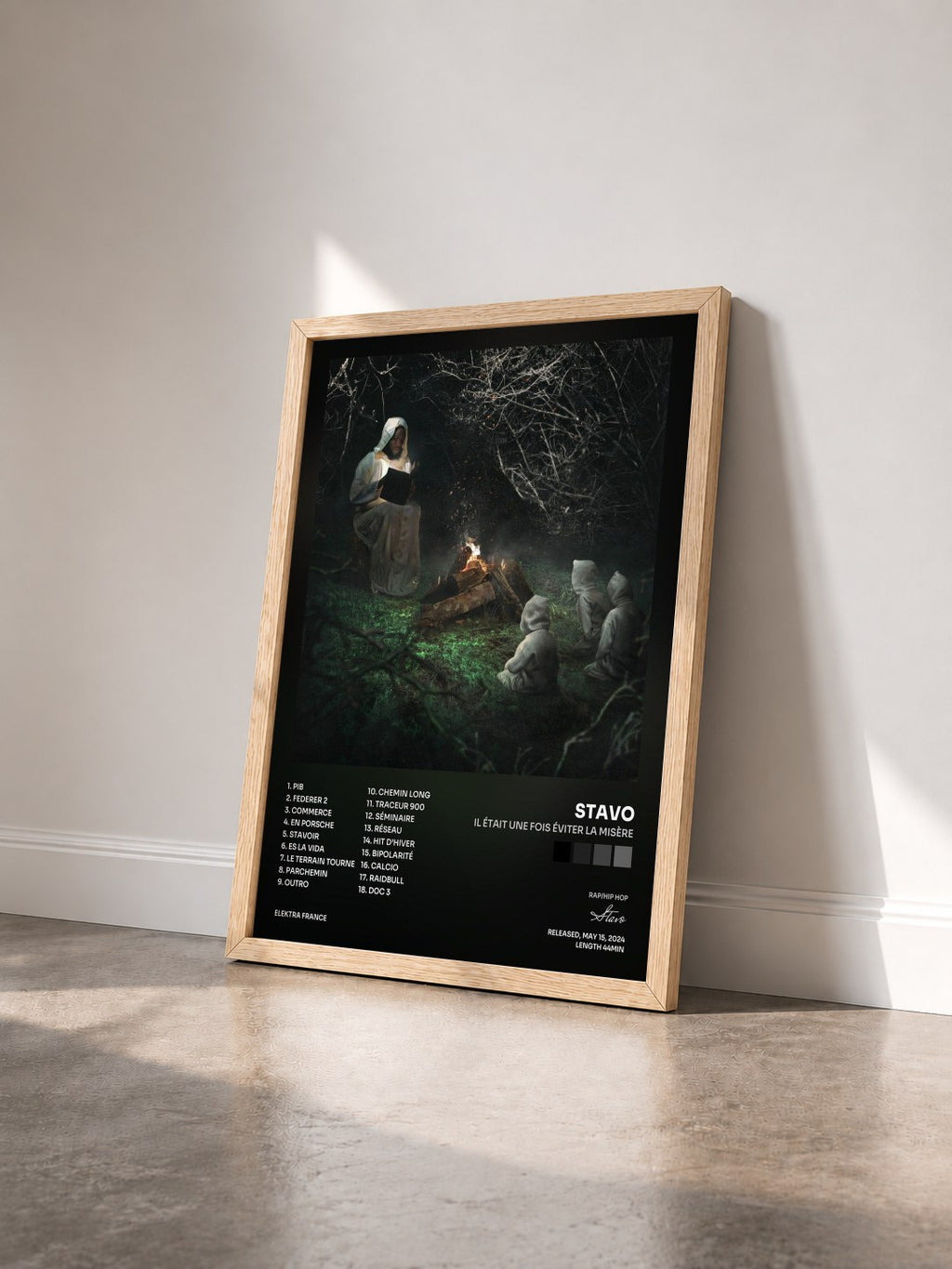 #bois Tableau de l'album Il était une fois éviter la misère de Stavo vu de trois quarts, cadre en bois brut