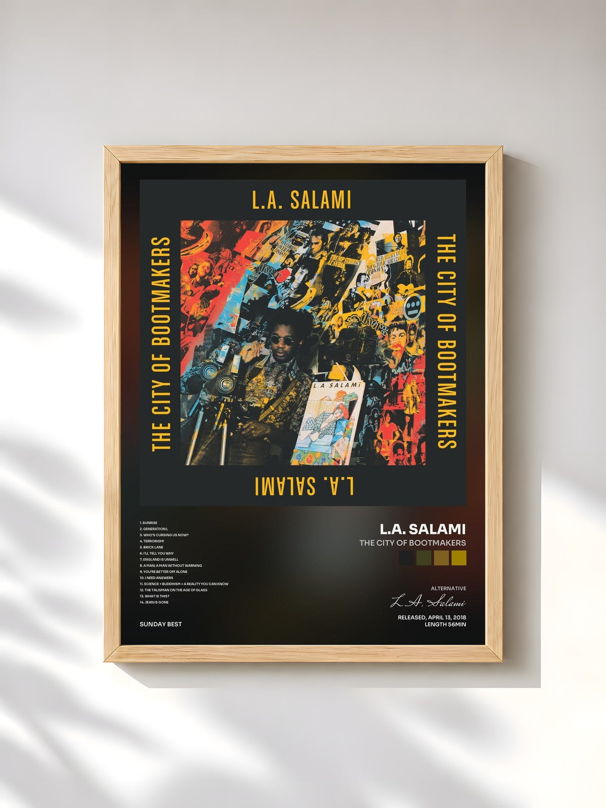 #bois Tableau de l'album The City of Bootmakers de L.A. Salami, cadre en bois brut, imprimé et encadré en France