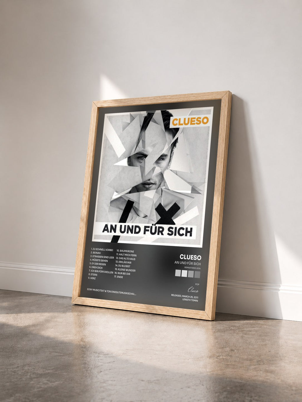 #bois Tableau de l'album An und für sich (Remastered 2014) de Clueso vu de trois quarts, cadre en bois brut