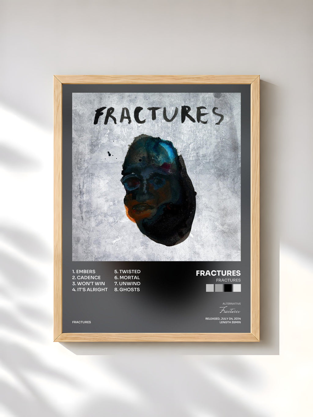 #bois Tableau de l'album Fractures de Fractures, cadre en bois brut, imprimé et encadré en France