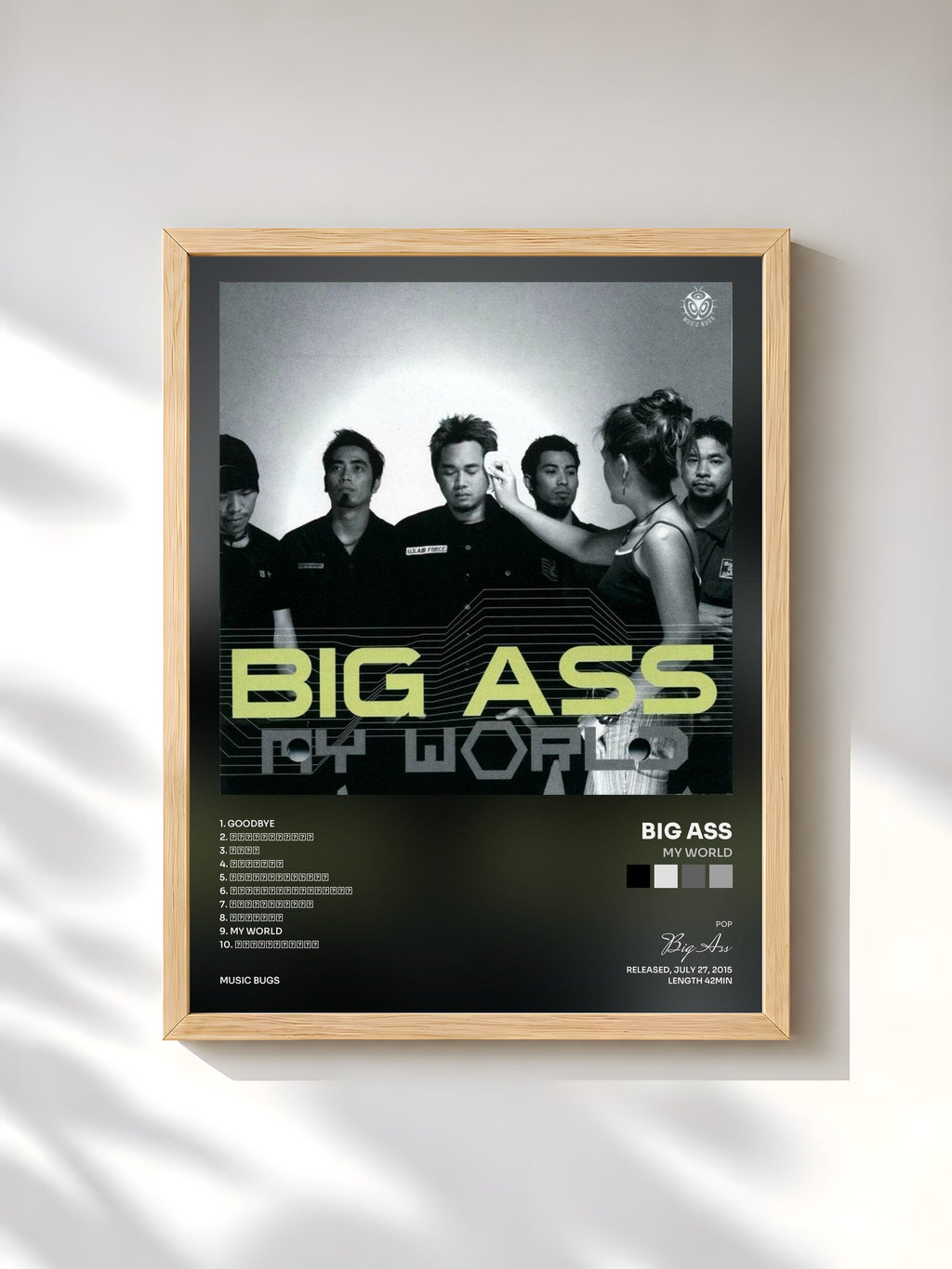 #bois Tableau de l'album My World de Big Ass, cadre en bois brut, imprimé et encadré en France