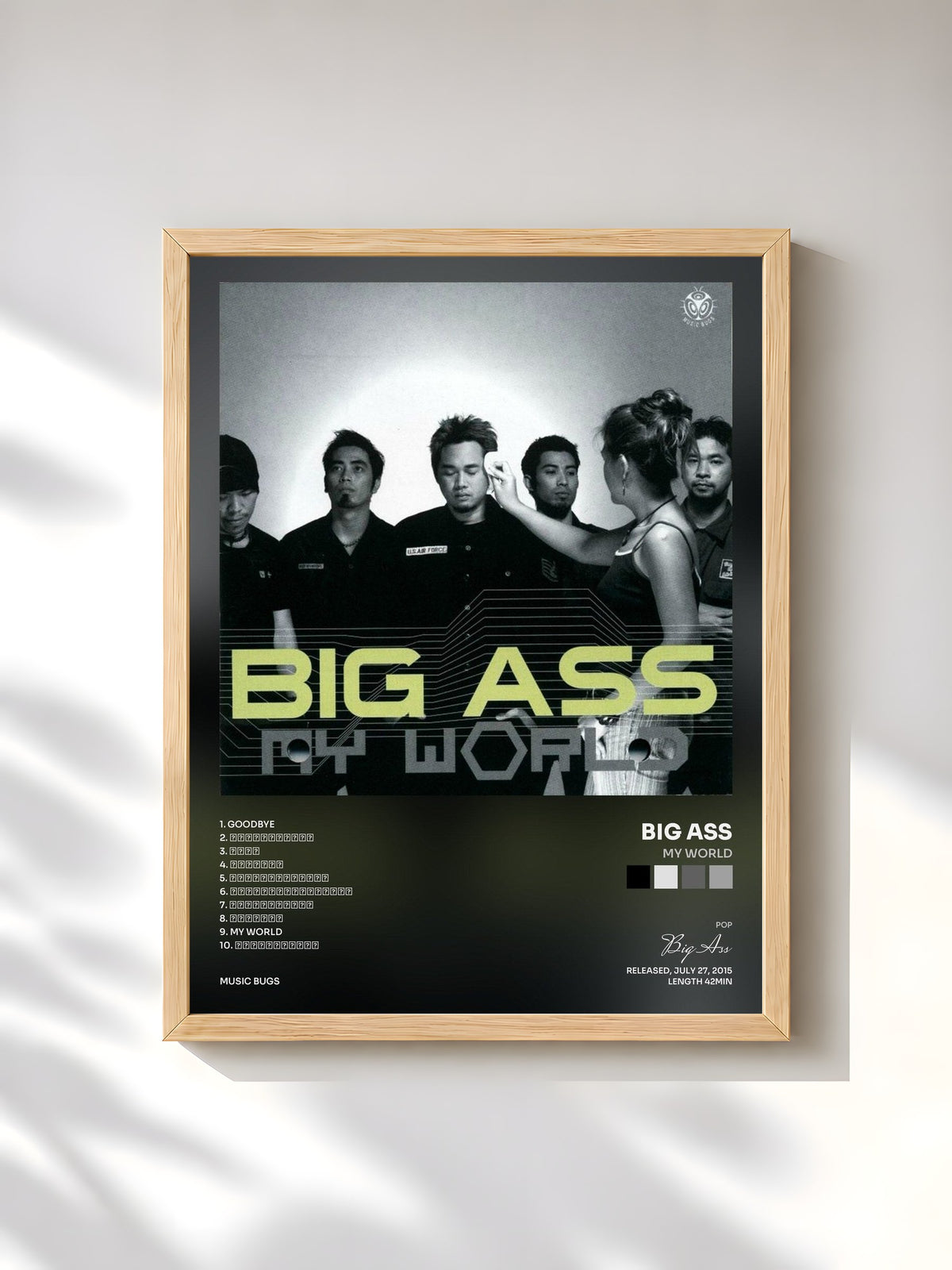 #bois Tableau de l'album My World de Big Ass, cadre en bois brut, imprimé et encadré en France
