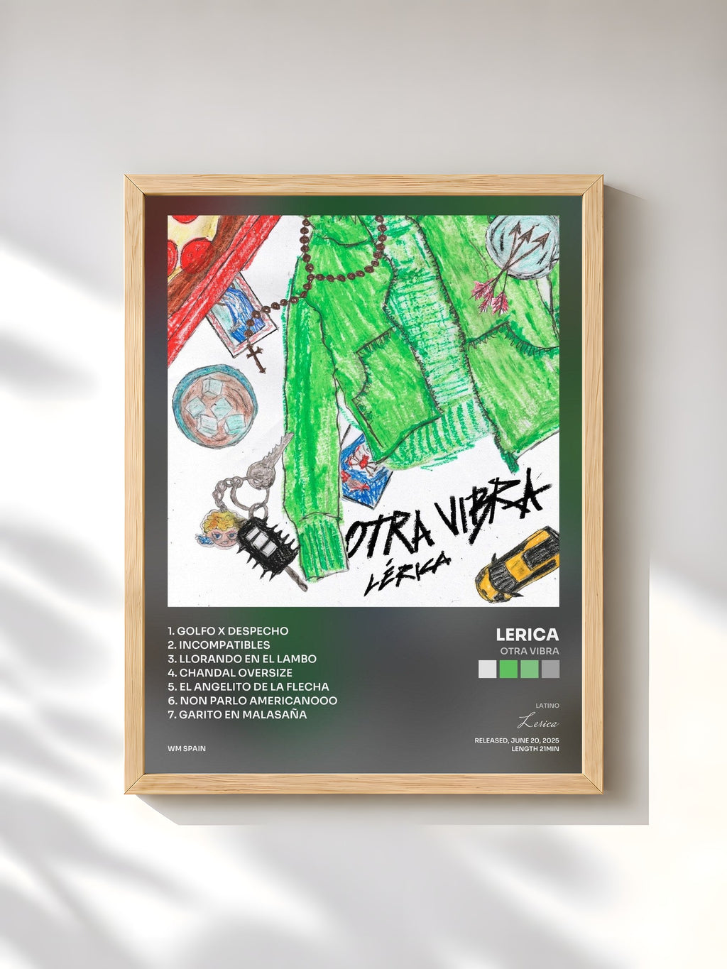 #bois Tableau de l'album OTRA VIBRA de Lerica, cadre en bois brut, imprimé et encadré en France