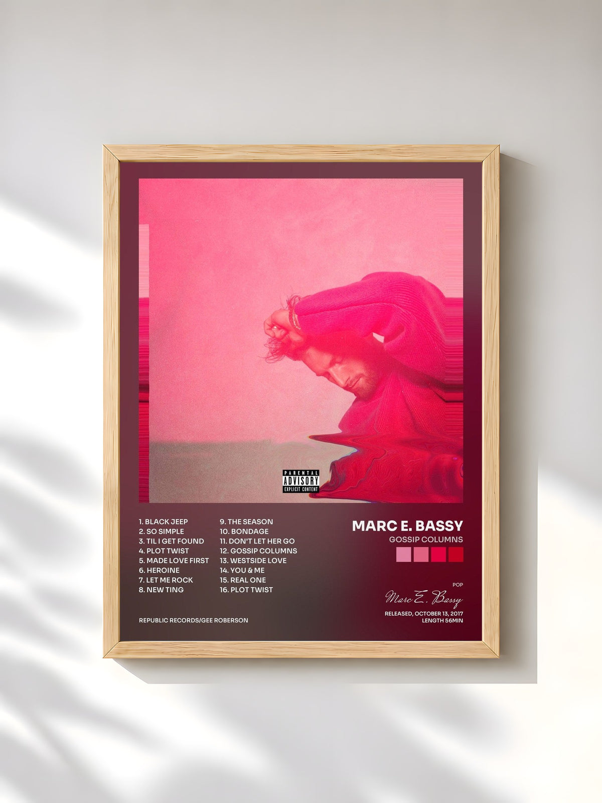 #bois Tableau de l'album Gossip Columns de Marc E. Bassy, cadre en bois brut, imprimé et encadré en France