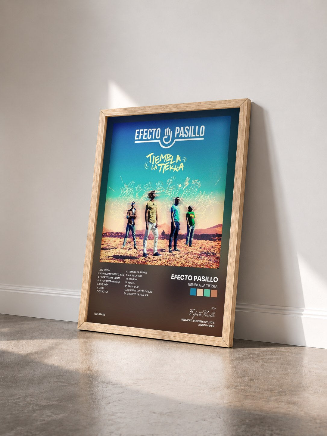 #bois Tableau de l'album Tiembla la tierra de Efecto Pasillo vu de trois quarts, cadre en bois brut