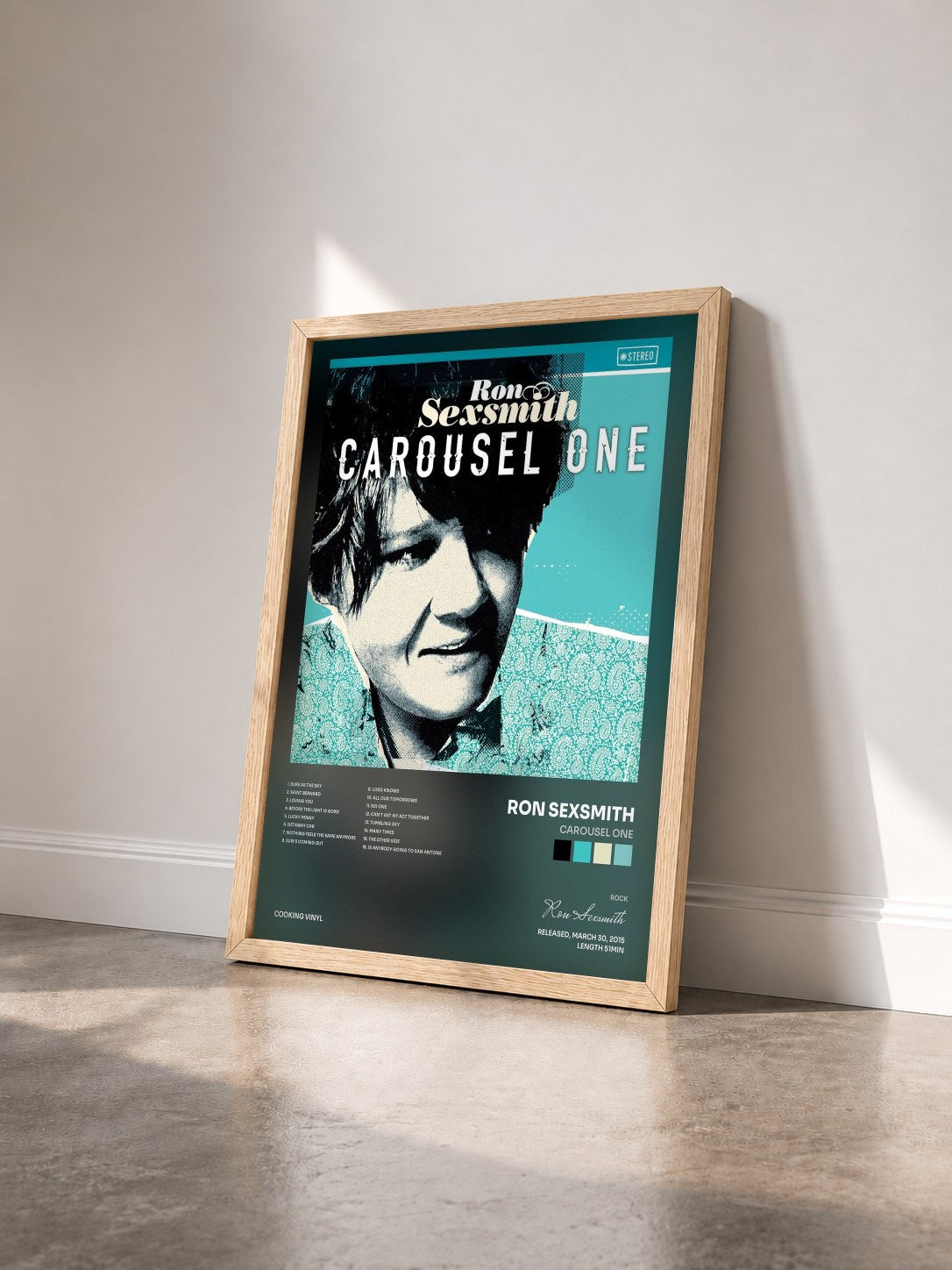 #bois Tableau de l'album Carousel One de Ron Sexsmith vu de trois quarts, cadre en bois brut