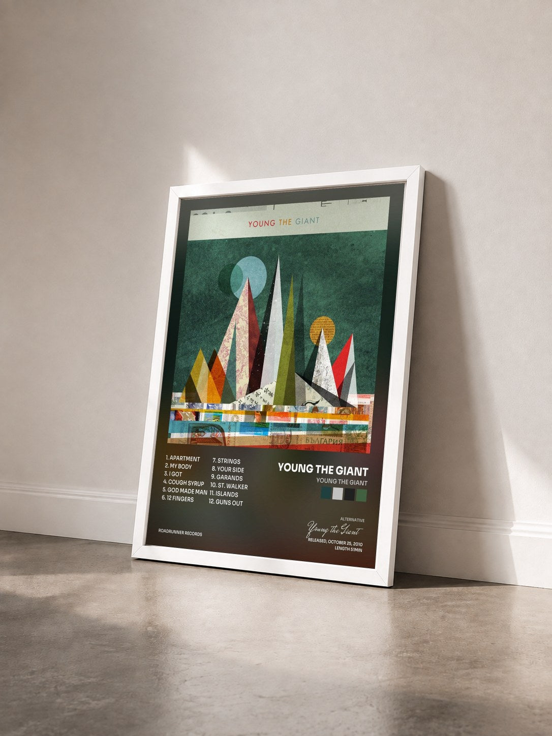 #blanc Tableau de l'album Young The Giant de Young the Giant vu de trois quarts, cadre blanc