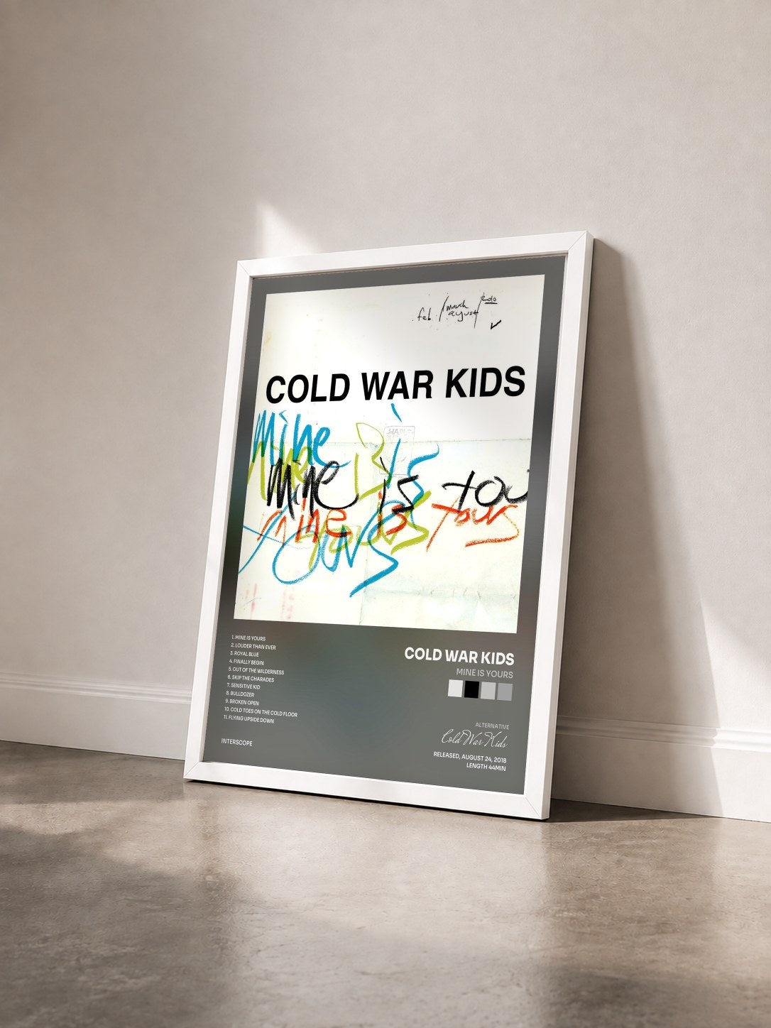 #blanc Tableau de l'album Mine Is Yours de Cold War Kids vu de trois quarts, cadre blanc