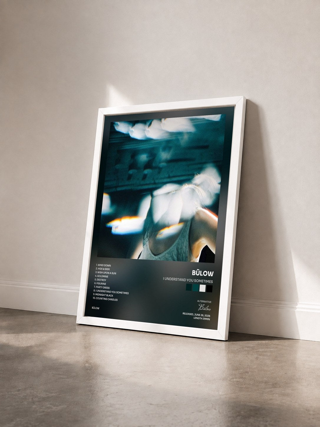 #blanc Tableau de l'album I understand you sometimes de Bülow vu de trois quarts, cadre blanc