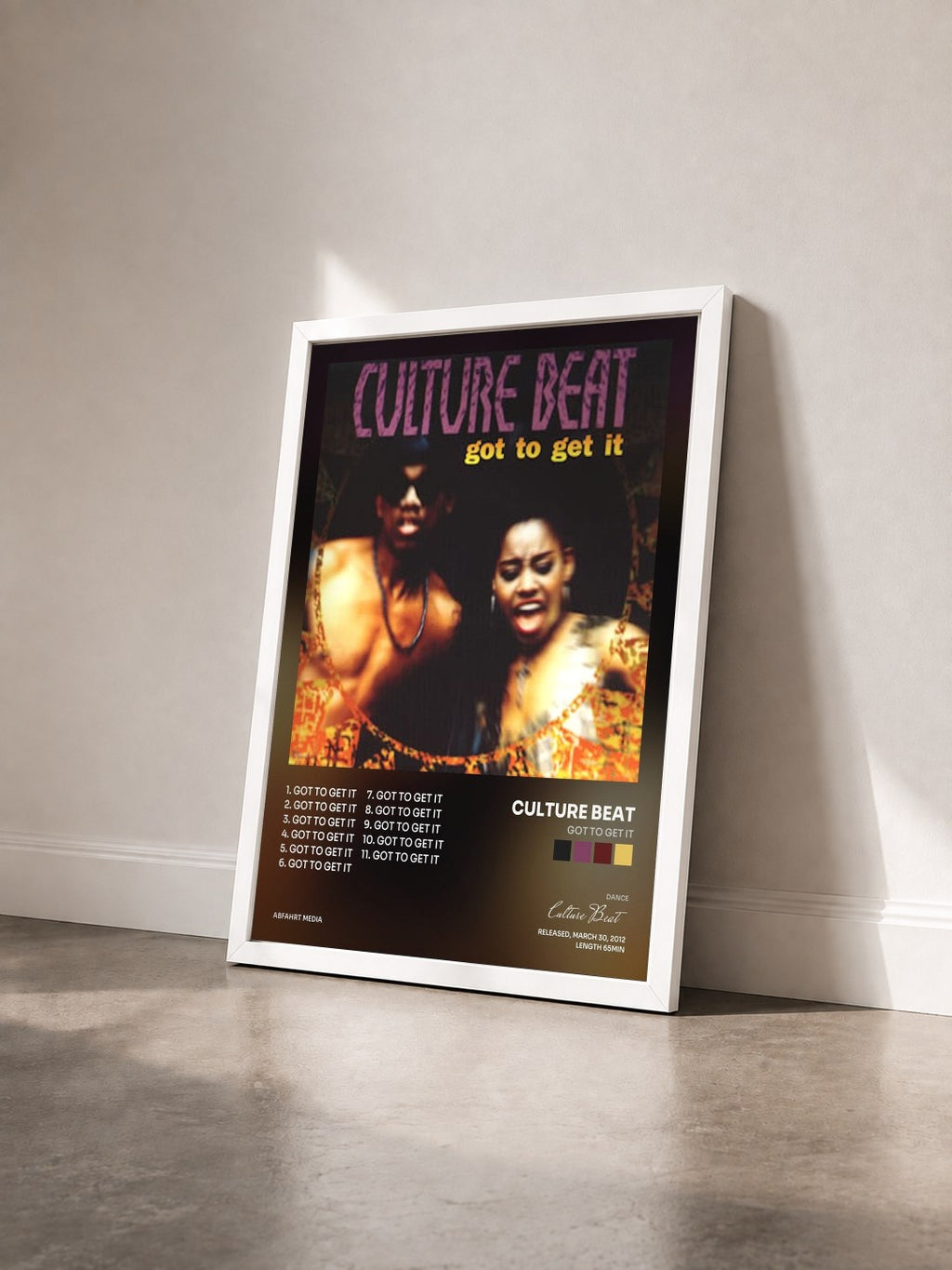 #blanc Tableau de l'album Got to Get It de Culture Beat vu de trois quarts, cadre blanc