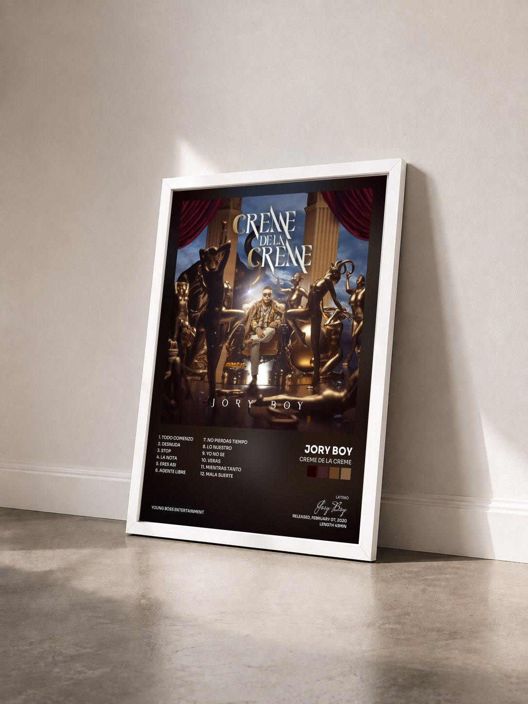 #blanc Tableau de l'album Creme De La Creme de Jory Boy vu de trois quarts, cadre blanc