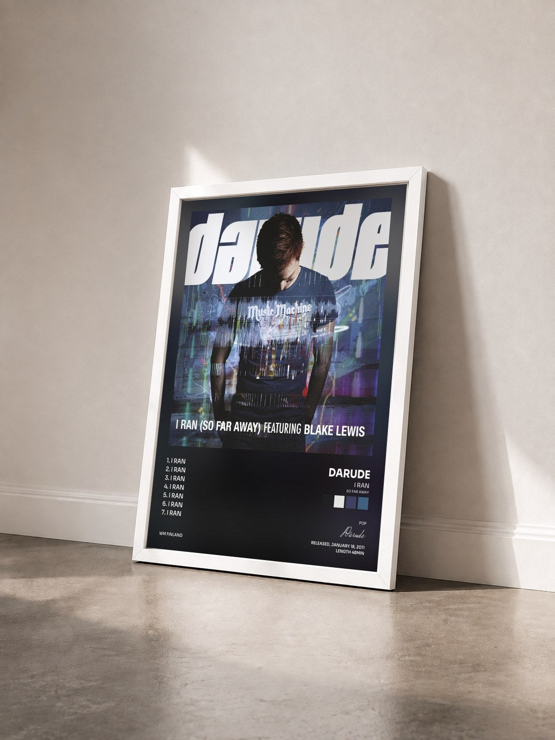 #blanc Tableau de l'album I Ran (So Far Away) de Darude vu de trois quarts, cadre blanc