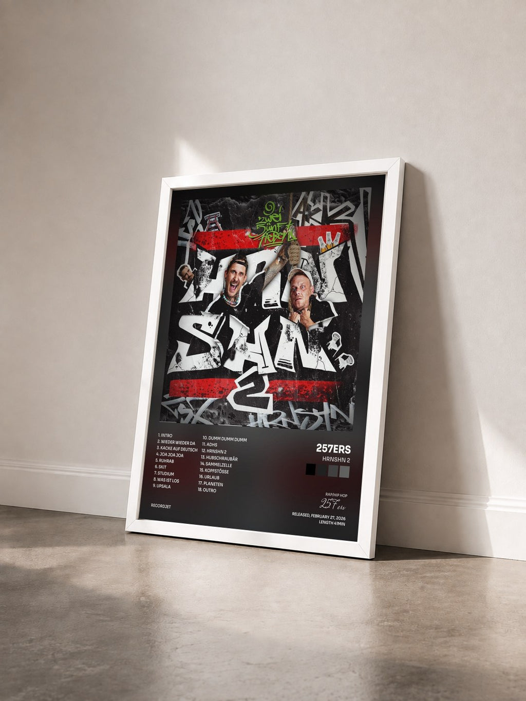 #blanc Tableau de l'album HRNSHN 2 de 257ers vu de trois quarts, cadre blanc