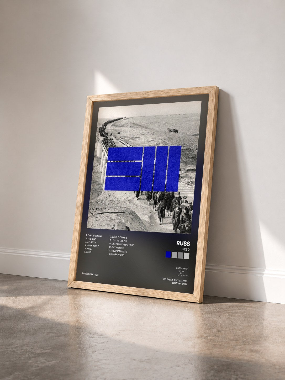 #bois Tableau de l'album 5280 de Russ vu de trois quarts, cadre en bois brut