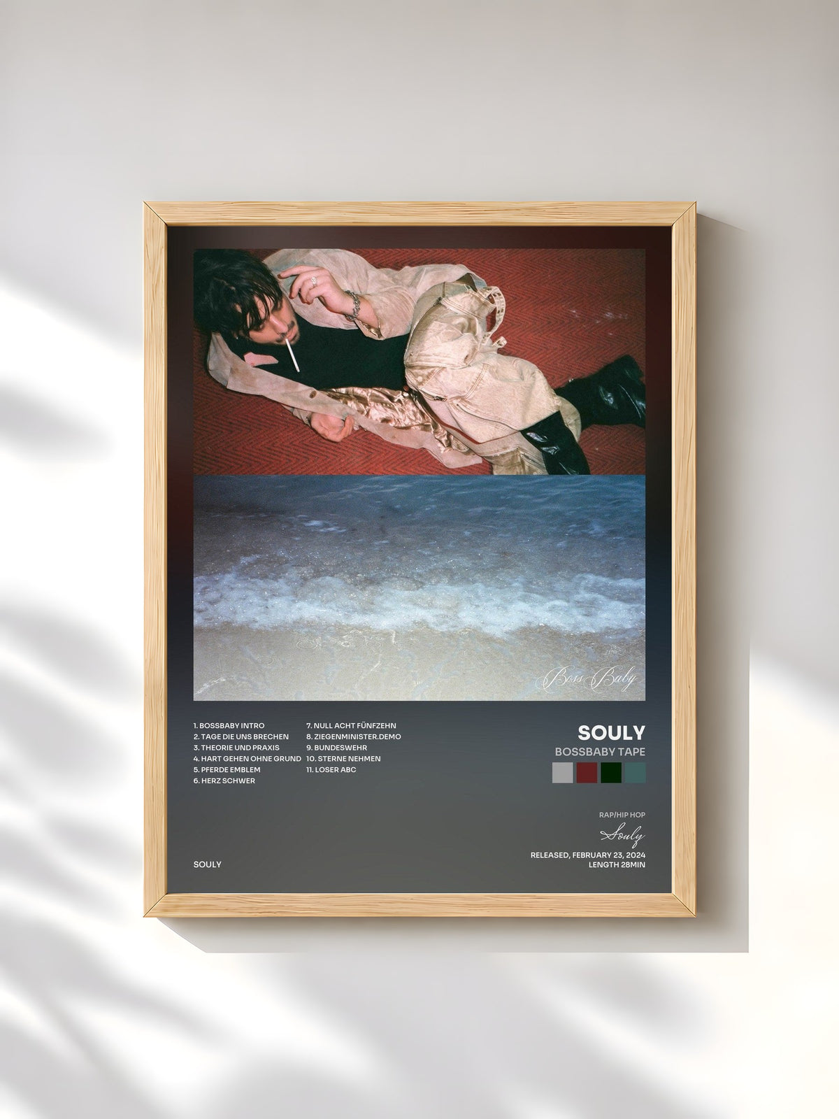 #bois Tableau de l'album Bossbaby Tape de Souly, cadre en bois brut, imprimé et encadré en France