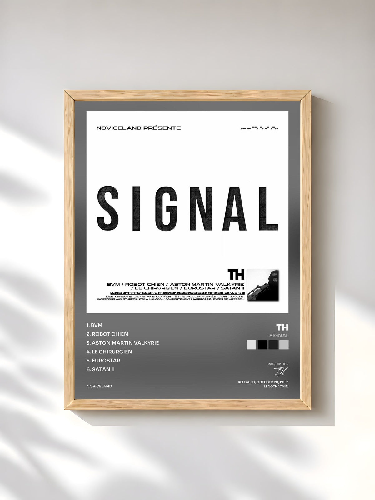 #bois Tableau de l'album SIGNAL de TH, cadre en bois brut, imprimé et encadré en France