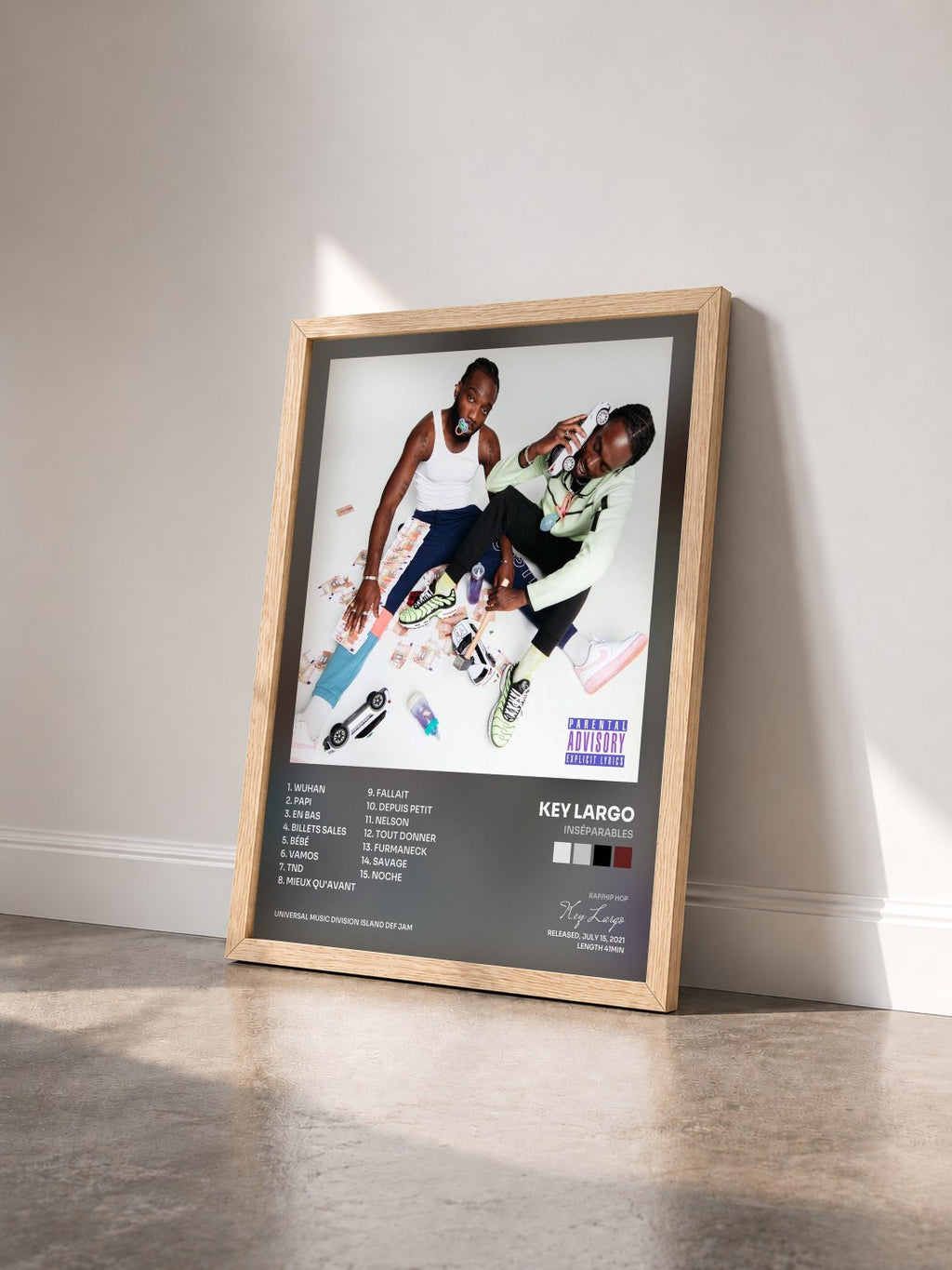 #bois Tableau de l'album Inséparables de Key Largo vu de trois quarts, cadre en bois brut
