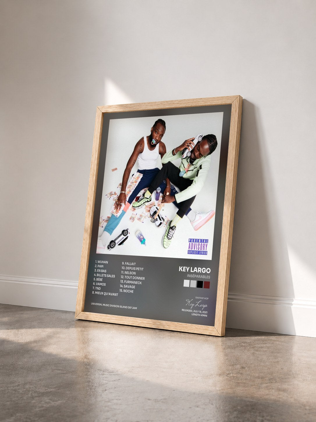 #bois Tableau de l'album Inséparables de Key Largo vu de trois quarts, cadre en bois brut