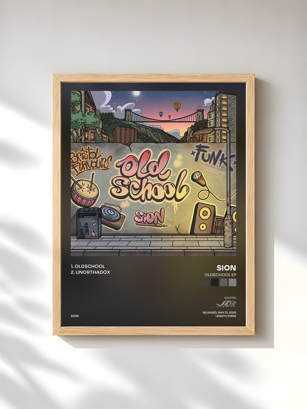 #bois Tableau de l'album Oldschool EP de SION, cadre en bois brut, imprimé et encadré en France