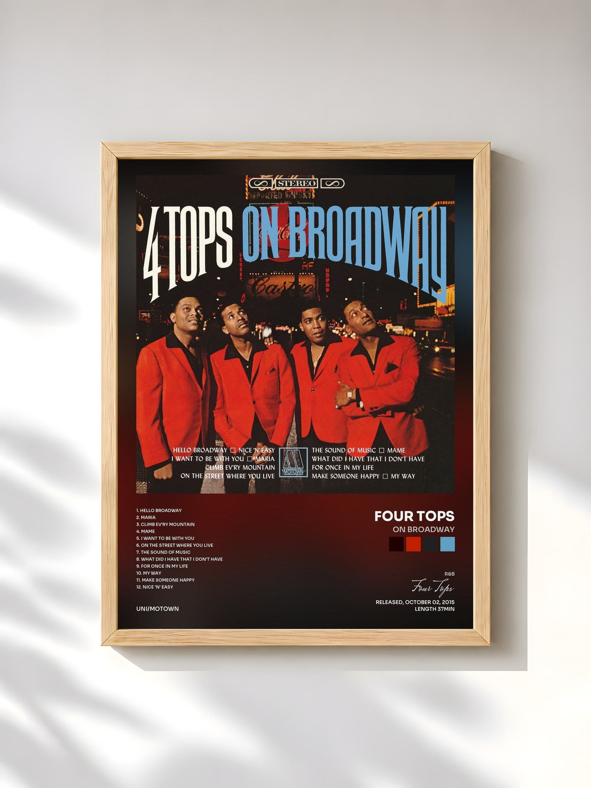 #bois Tableau de l'album On Broadway de Four Tops, cadre en bois brut, imprimé et encadré en France