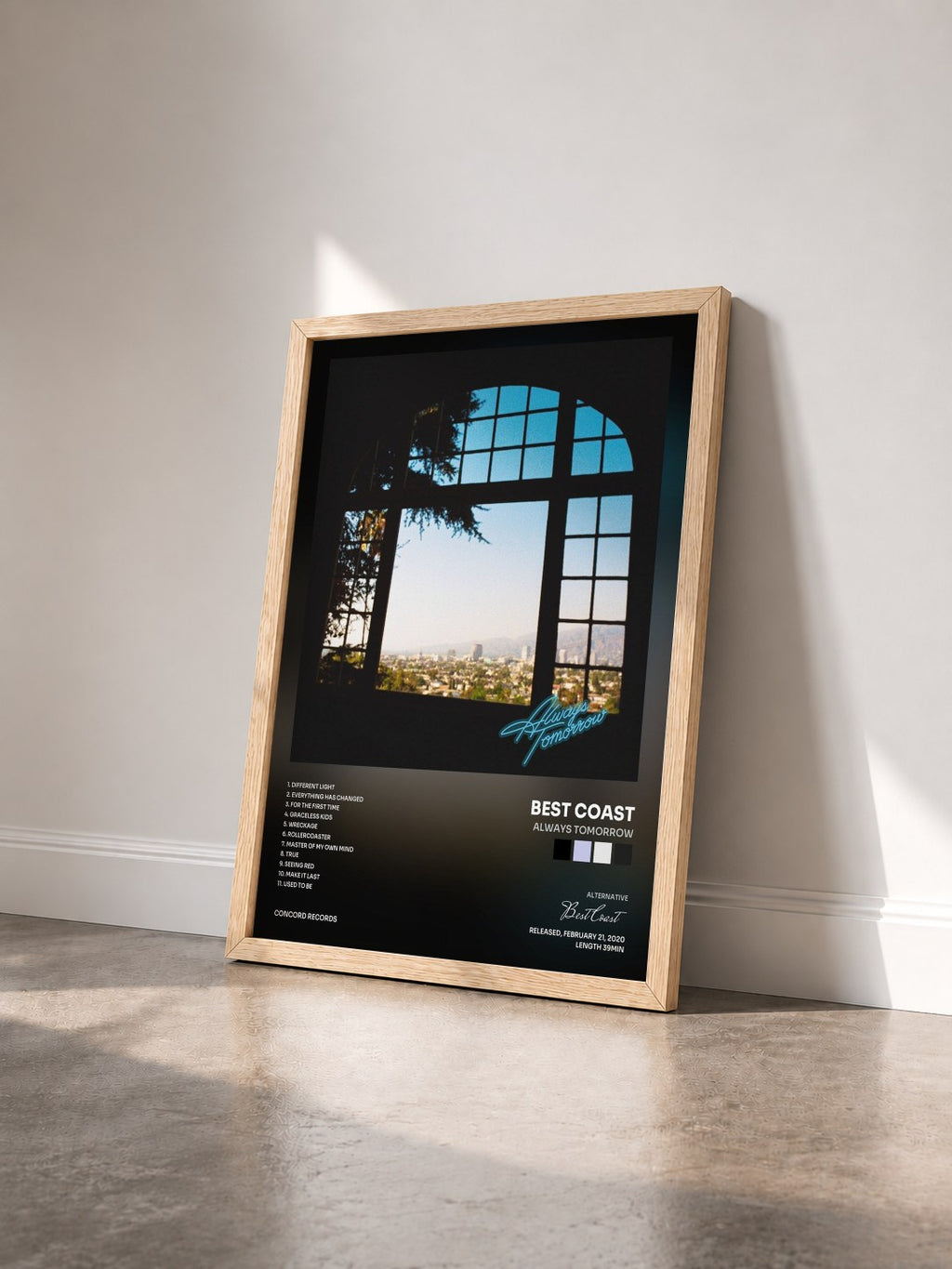 #bois Tableau de l'album Always Tomorrow de Best Coast vu de trois quarts, cadre en bois brut