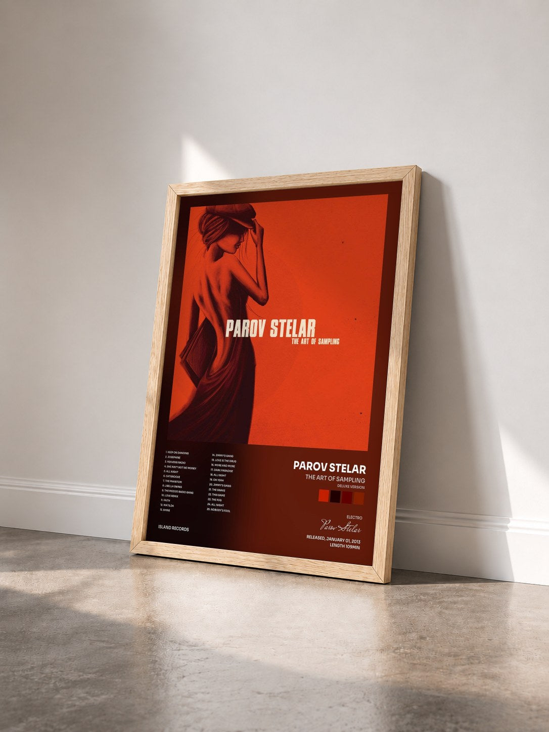 #bois Tableau de l'album The Art Of Sampling (Deluxe Version) de Parov Stelar vu de trois quarts, cadre en bois brut