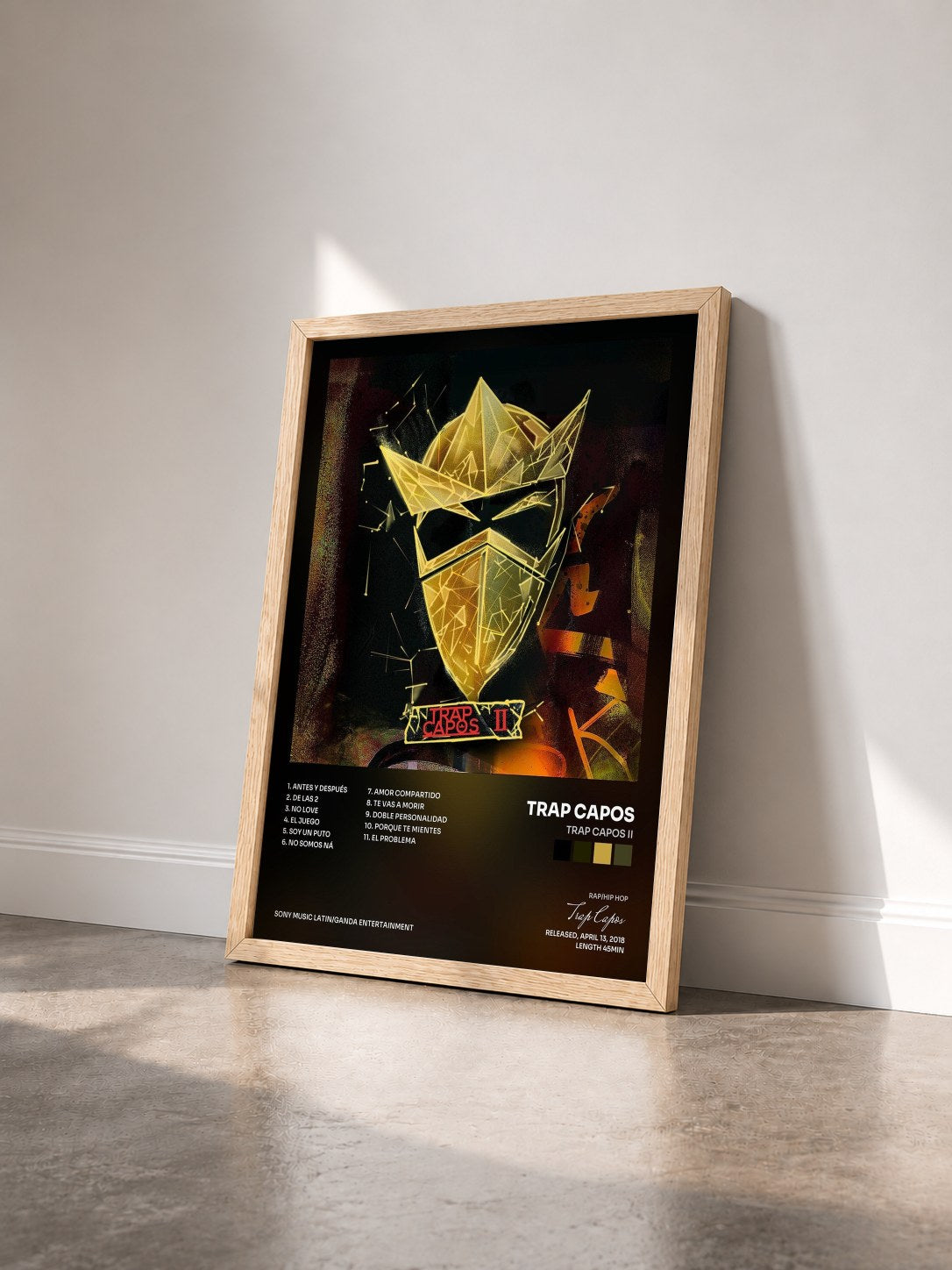 #bois Tableau de l'album Trap Capos II de Trap Capos vu de trois quarts, cadre en bois brut