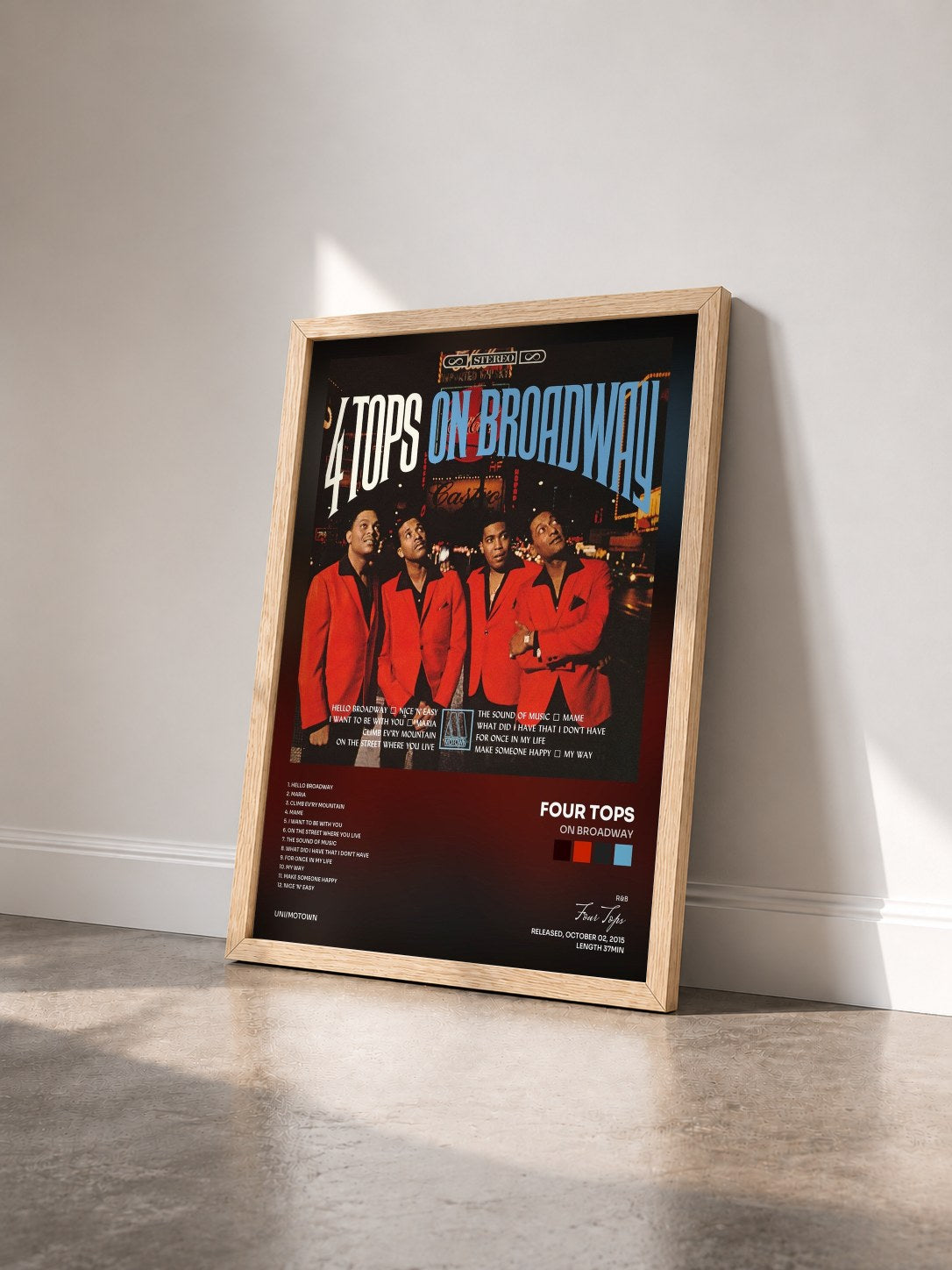 #bois Tableau de l'album On Broadway de Four Tops vu de trois quarts, cadre en bois brut