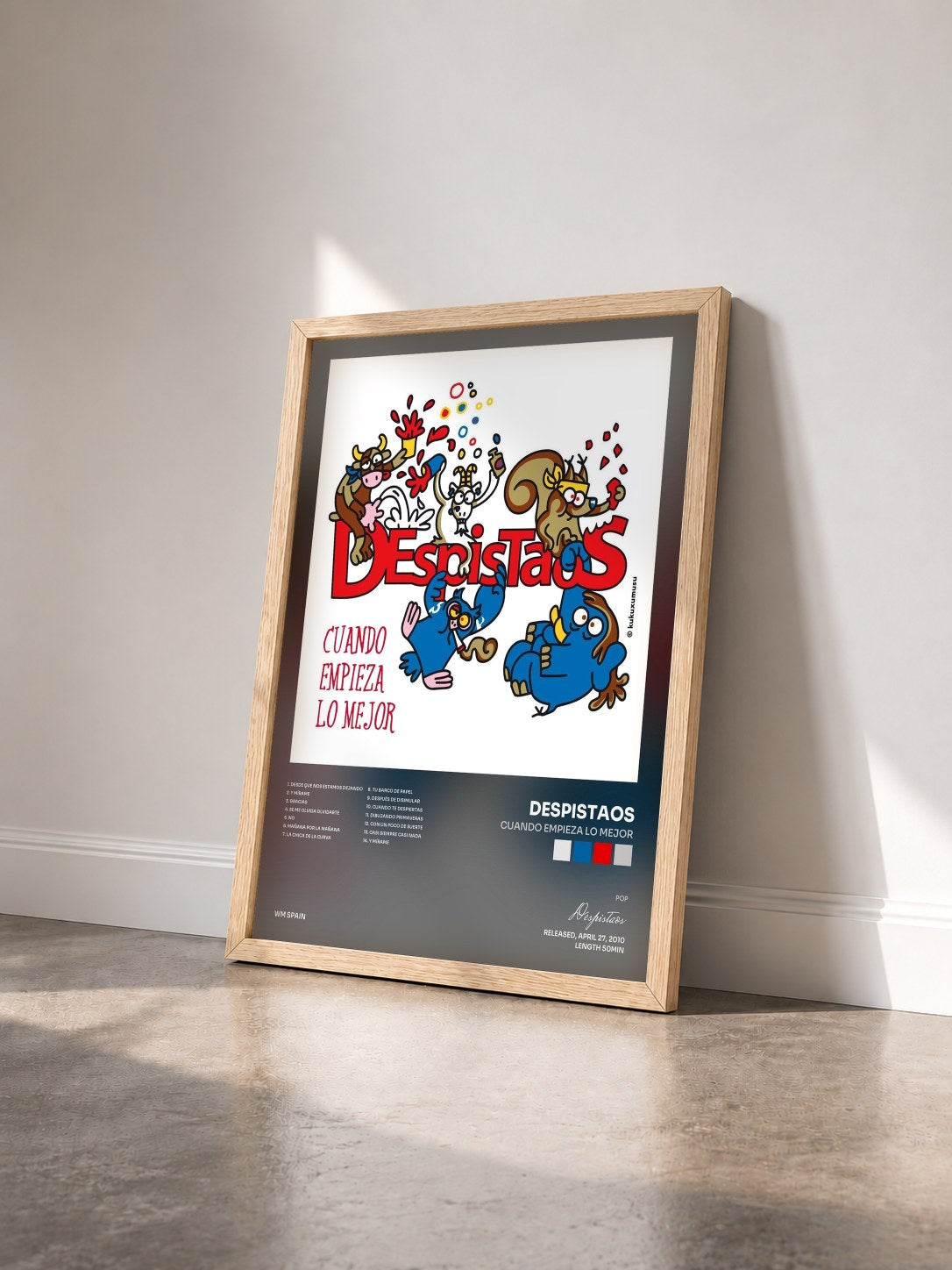 #bois Tableau de l'album Cuando empieza lo mejor de Despistaos vu de trois quarts, cadre en bois brut