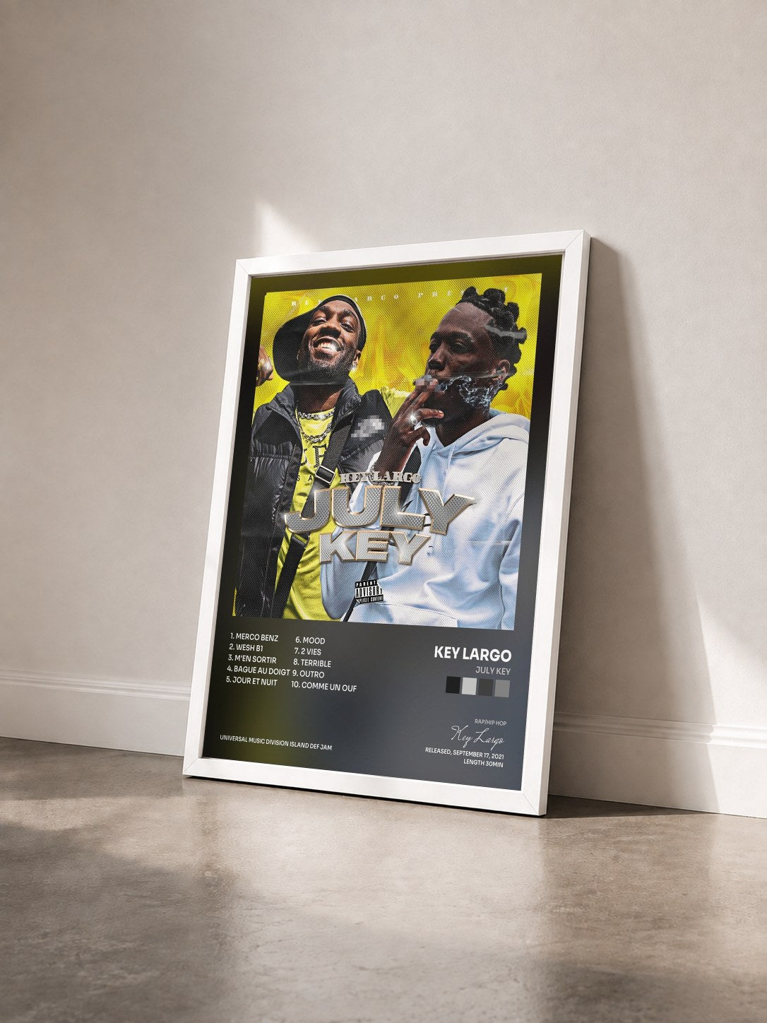 #blanc Tableau de l'album July Key de Key Largo vu de trois quarts, cadre blanc