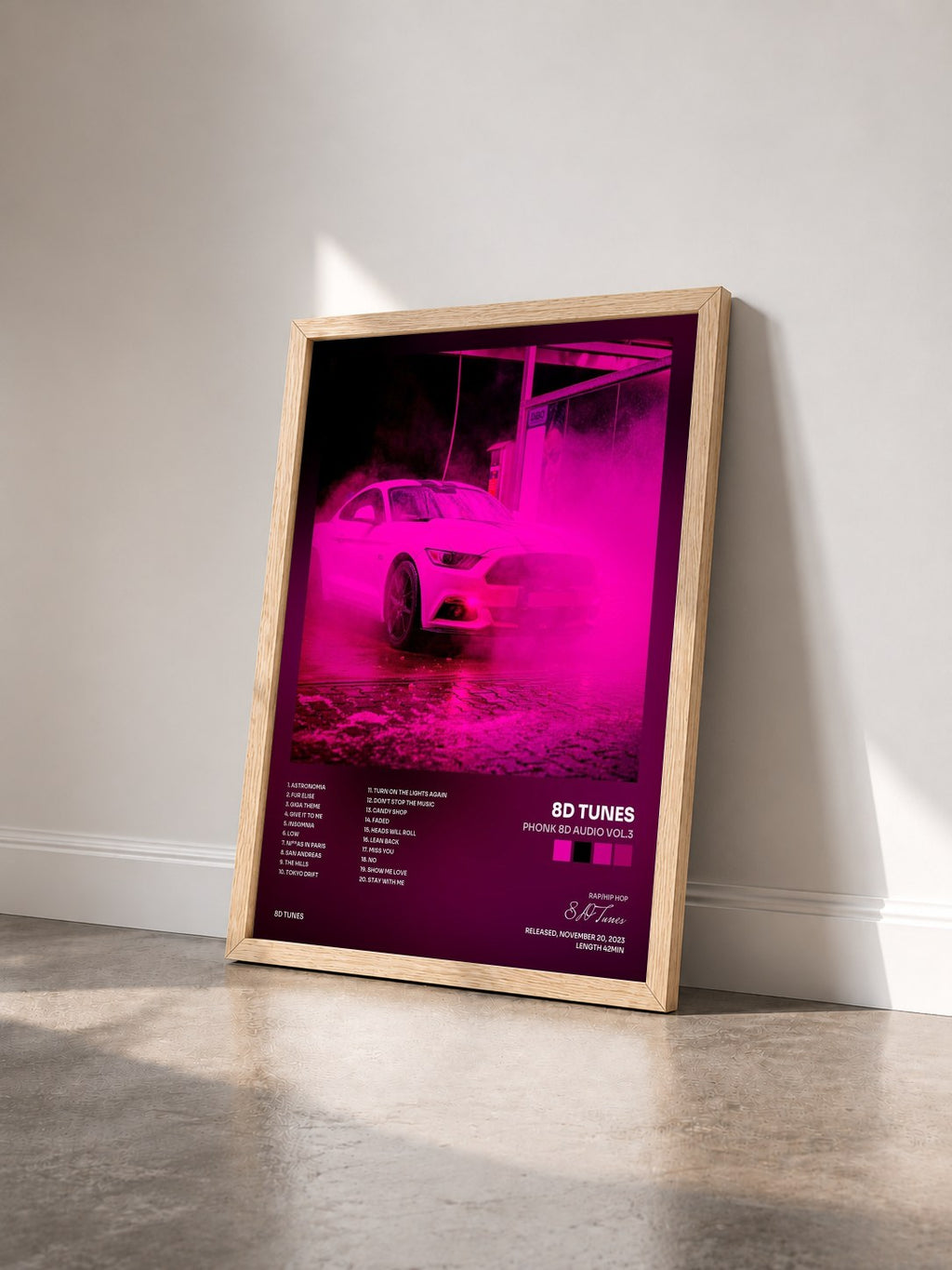 #bois Tableau de l'album Phonk 8D Audio Vol.3 de 8D Tunes vu de trois quarts, cadre en bois brut
