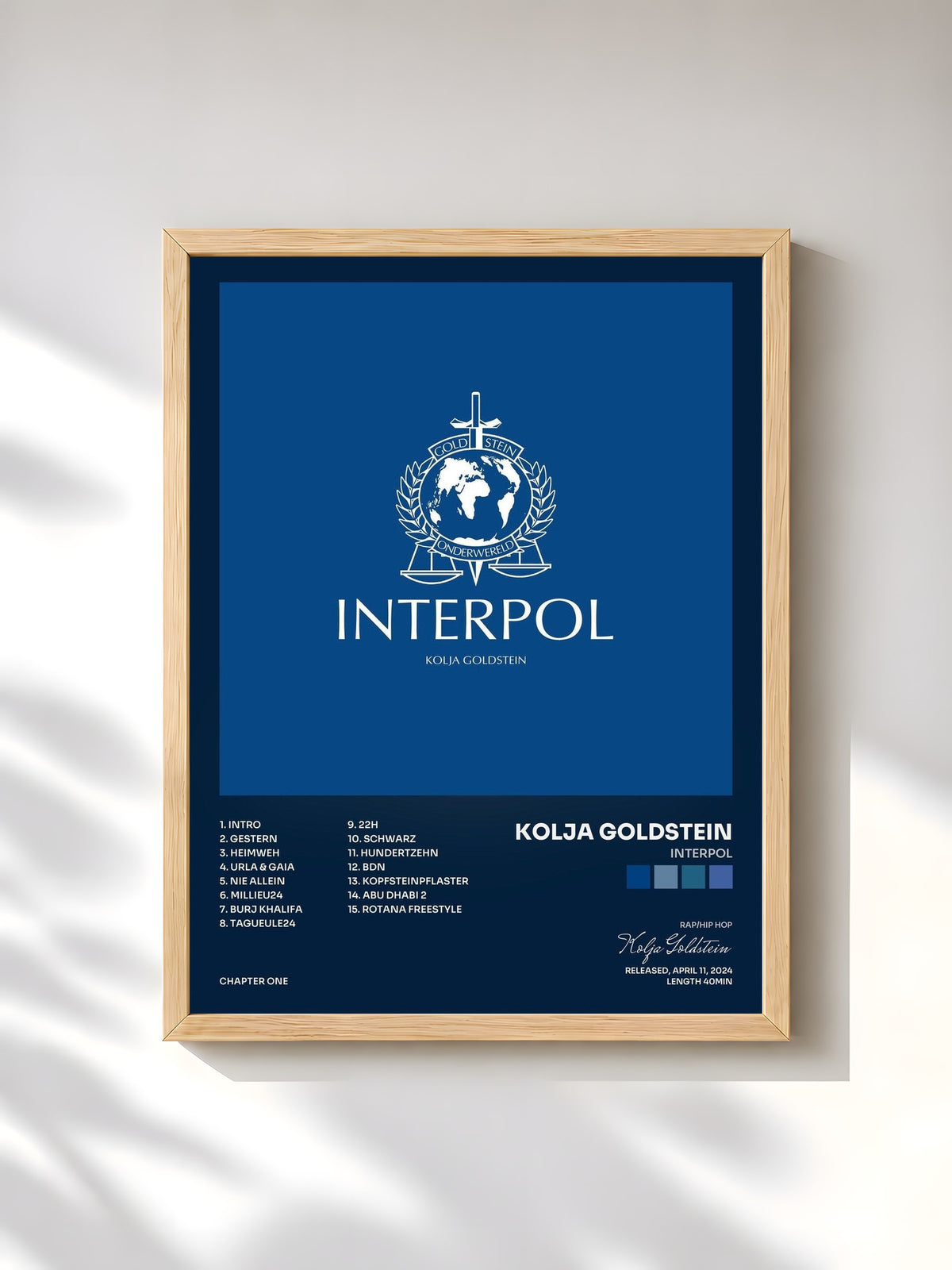 #bois Tableau de l'album INTERPOL de Kolja Goldstein, cadre en bois brut, imprimé et encadré en France