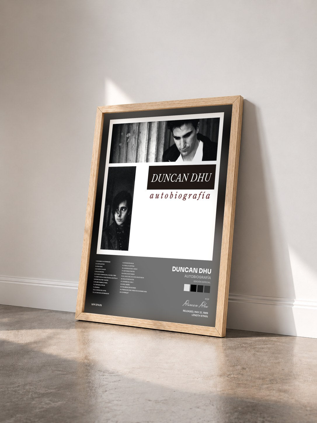 #bois Tableau de l'album Autobiografía (Edición especial) de Duncan Dhu vu de trois quarts, cadre en bois brut
