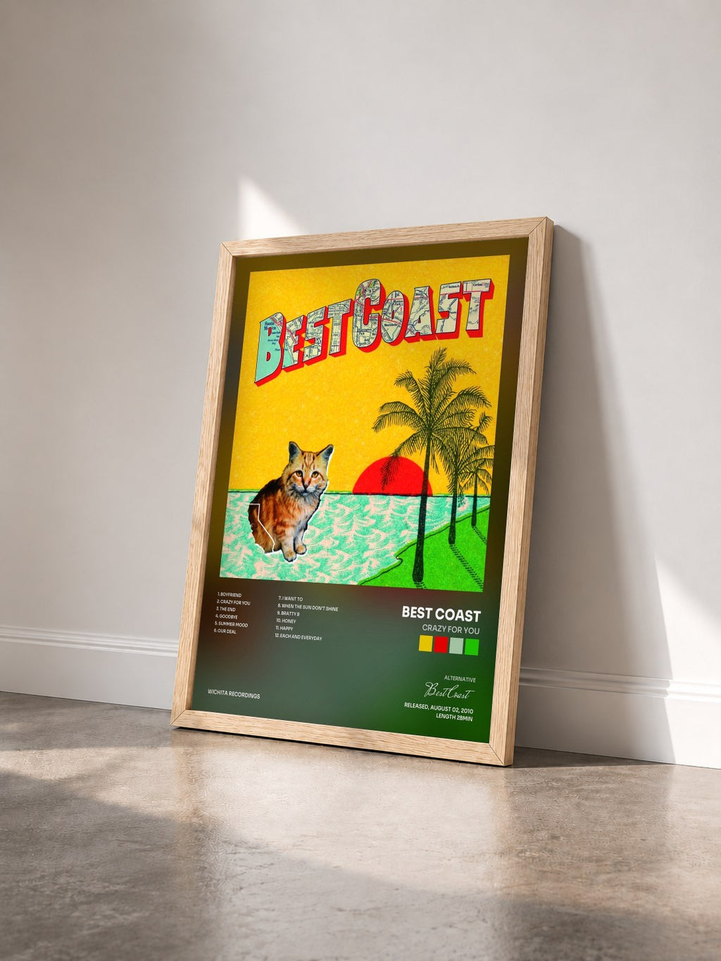 #bois Tableau de l'album Crazy For You de Best Coast vu de trois quarts, cadre en bois brut