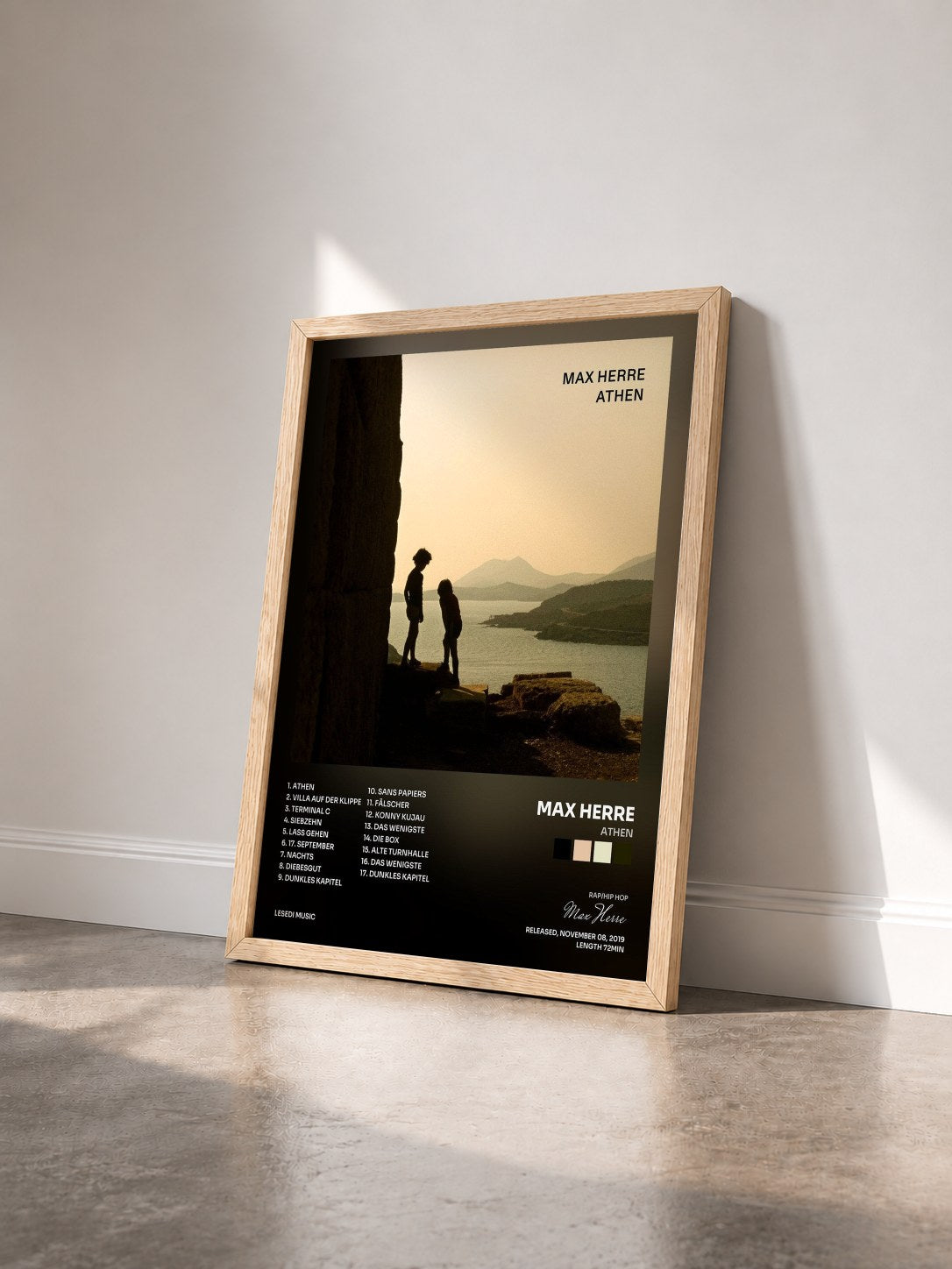 #bois Tableau de l'album ATHEN de Max Herre vu de trois quarts, cadre en bois brut