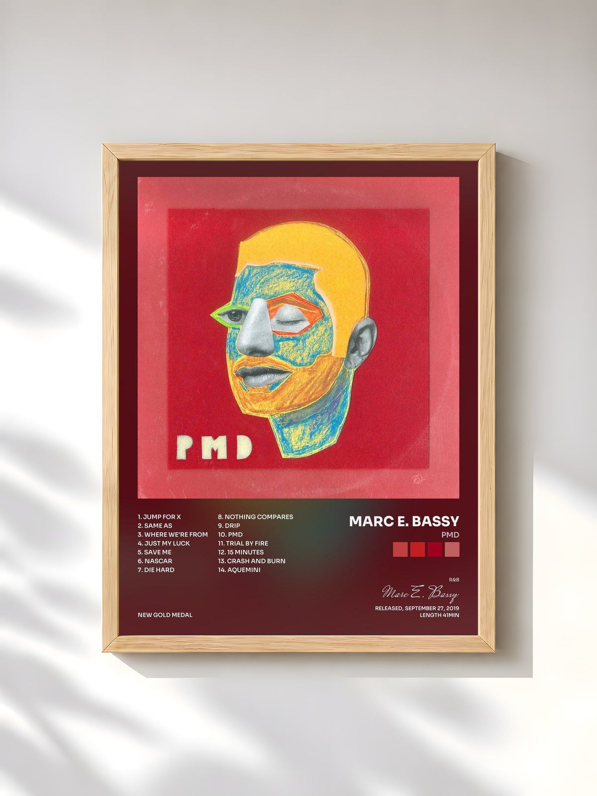 #bois Tableau de l'album PMD de Marc E. Bassy, cadre en bois brut, imprimé et encadré en France