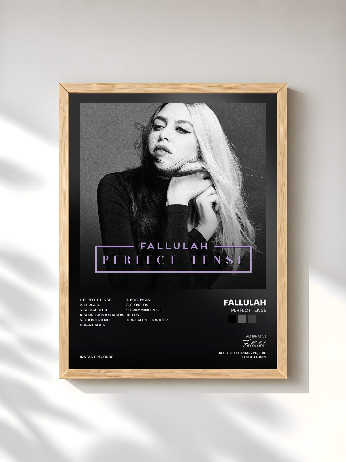 #bois Tableau de l'album Perfect Tense de Fallulah, cadre en bois brut, imprimé et encadré en France