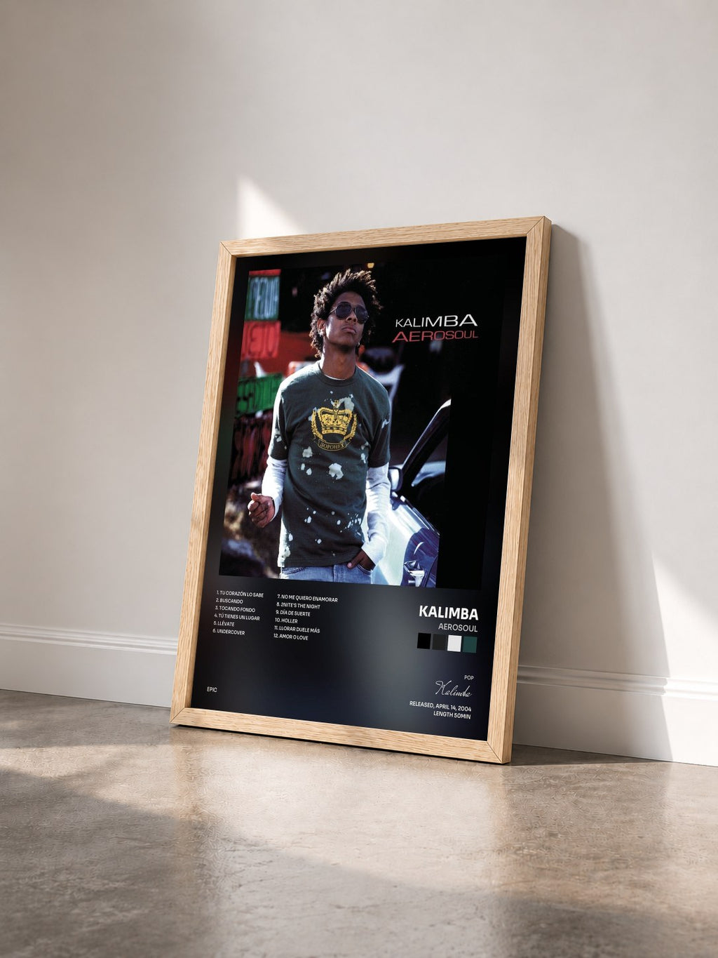 #bois Tableau de l'album Aerosoul de Kalimba vu de trois quarts, cadre en bois brut