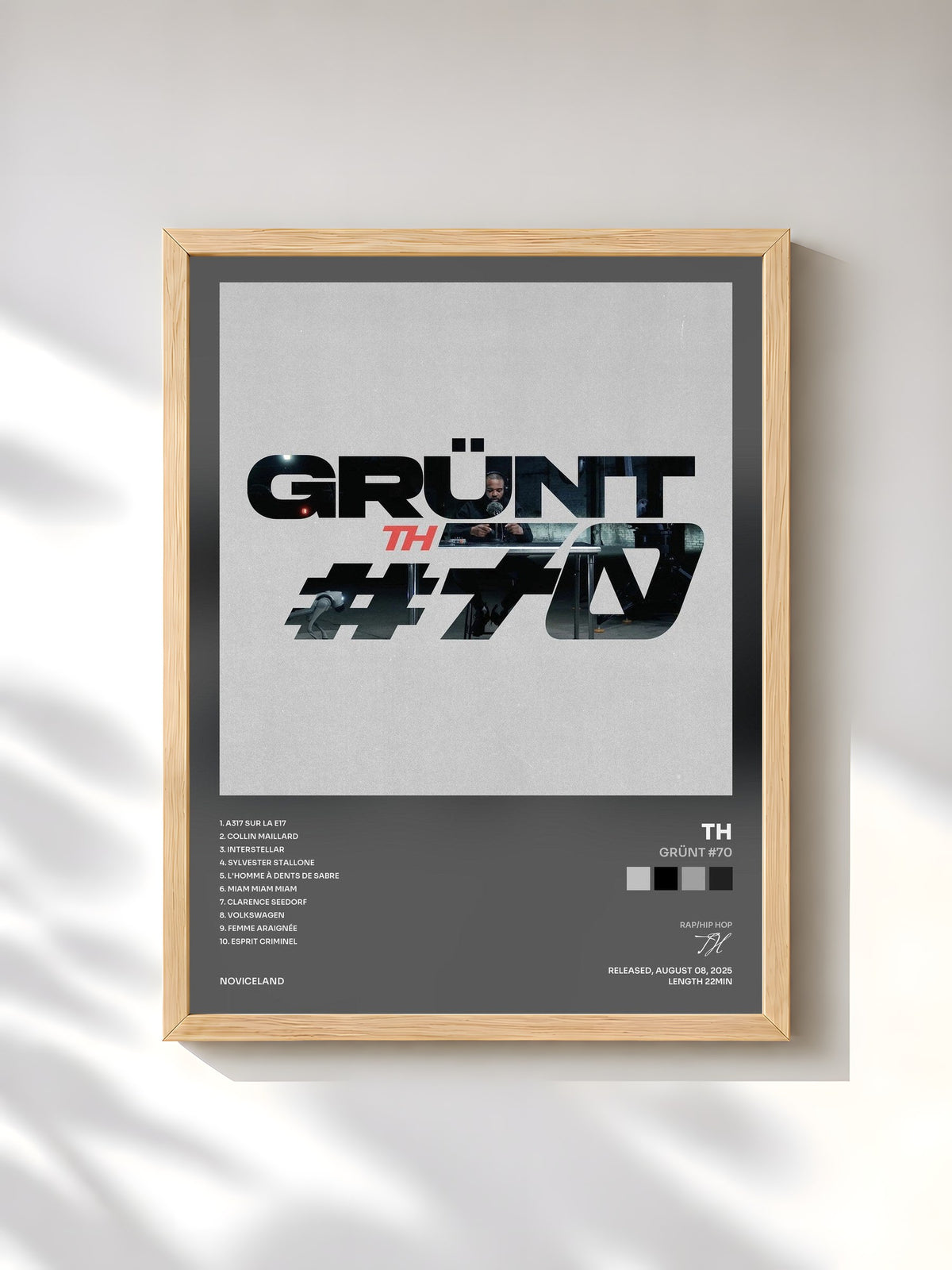#bois Tableau de l'album GRÜNT #70 de TH, cadre en bois brut, imprimé et encadré en France