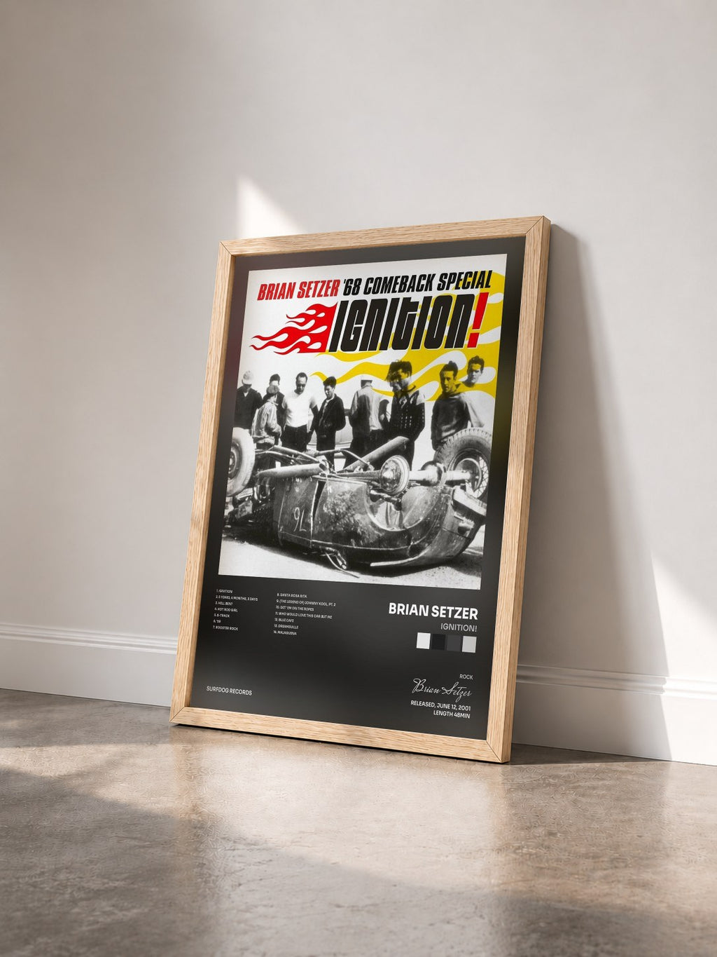 #bois Tableau de l'album Ignition! de Brian Setzer vu de trois quarts, cadre en bois brut