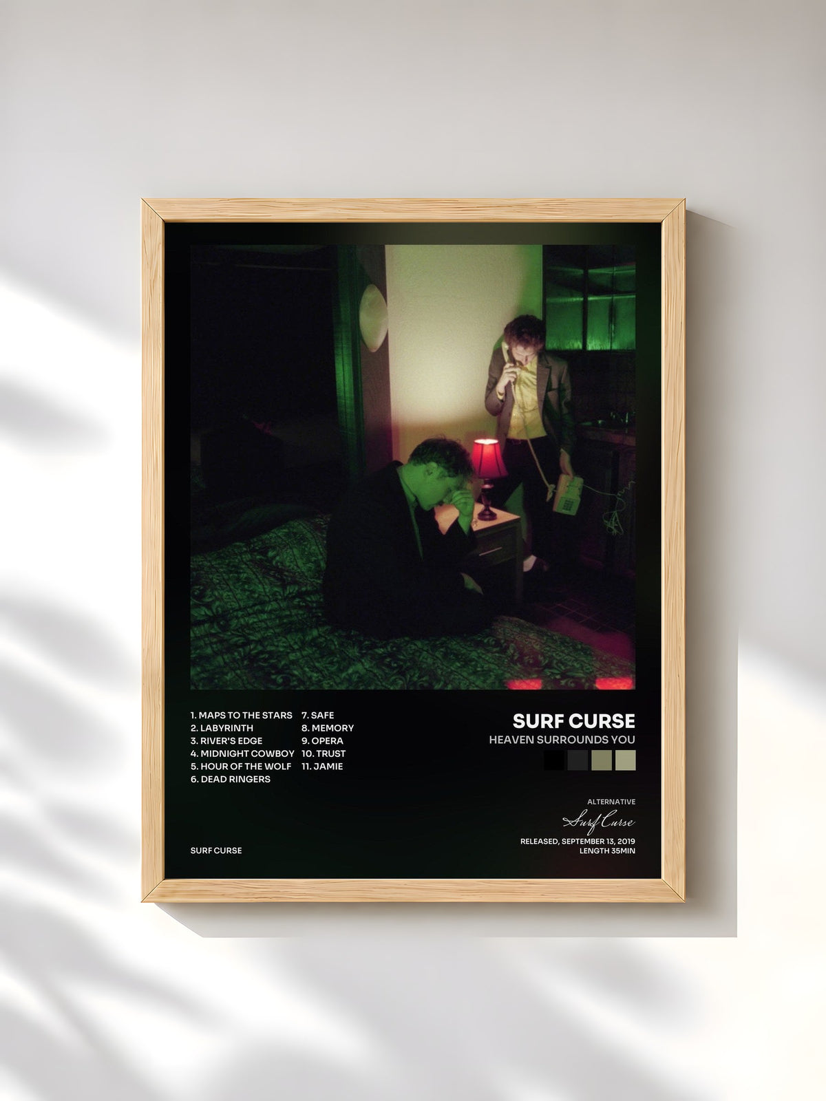 #bois Tableau de l'album Heaven Surrounds You de Surf Curse, cadre en bois brut, imprimé et encadré en France