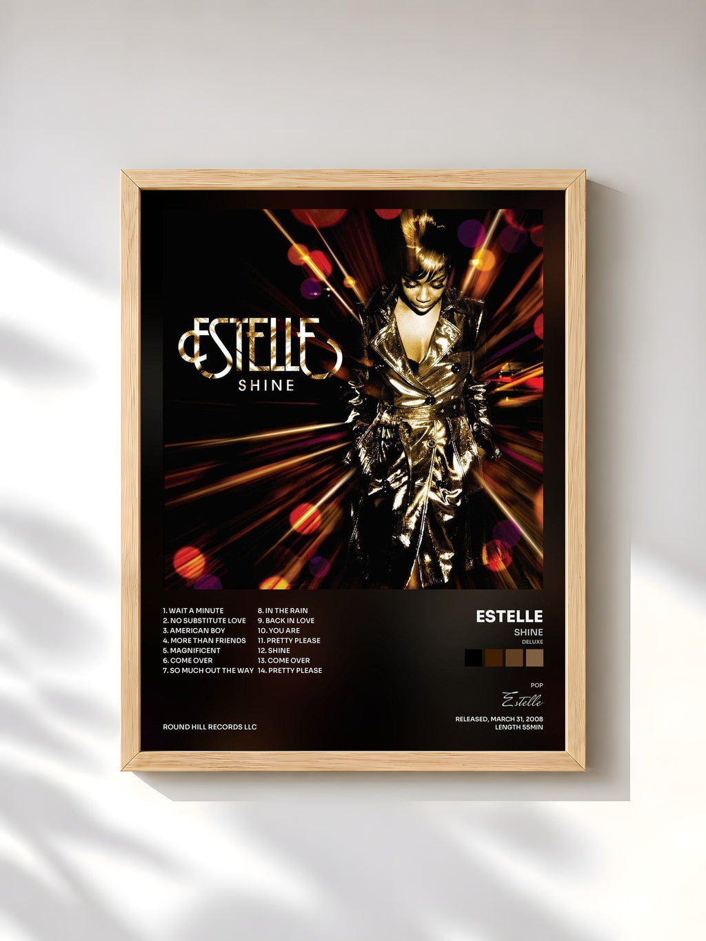 #bois Tableau de l'album Shine (Deluxe) de Estelle, cadre en bois brut, imprimé et encadré en France