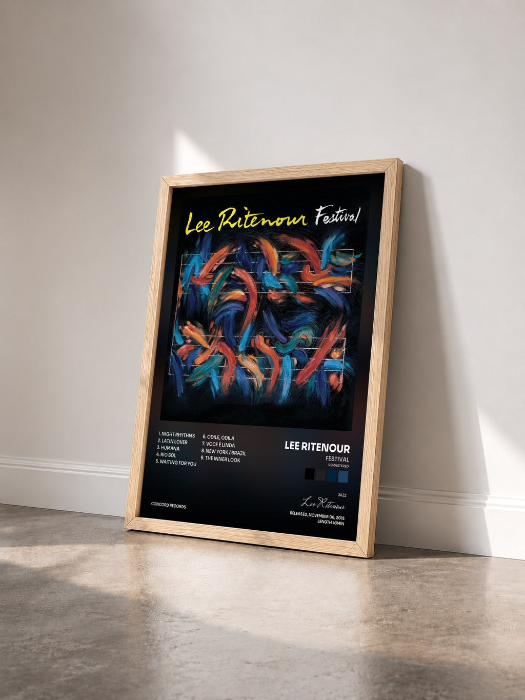 #bois Tableau de l'album Festival (Remastered) de Lee Ritenour vu de trois quarts, cadre en bois brut
