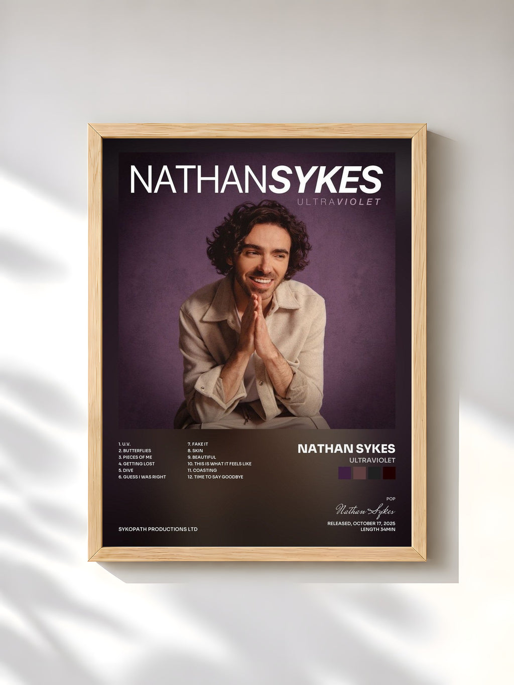 #bois Tableau de l'album Ultraviolet de Nathan Sykes, cadre en bois brut, imprimé et encadré en France